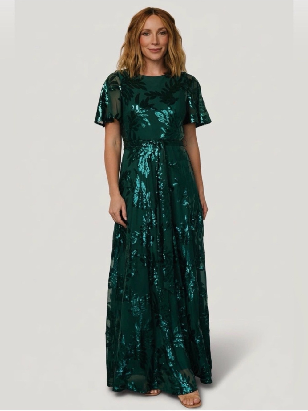 NWT Baltic Born Muse Emerald Green Sequin Floral Maxi Dress